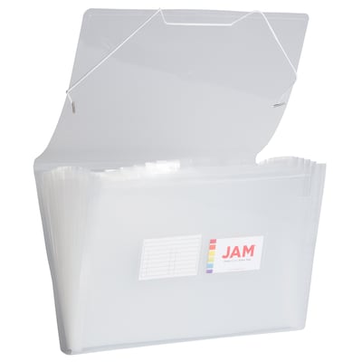 JAM Paper® 13 Pocket Plastic Expanding File, Accordion Folders, Legal Size, 10 x 15, Clear, Sold Ind