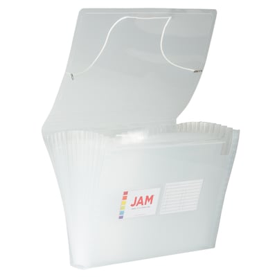 JAM Paper® 13 Pocket Plastic Expanding File, Accordion Folders, Letter Size, 9 x 13, Clear, Sold Ind