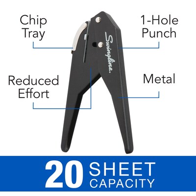 Swingline® Low Force 1-Hole Punch, 20 Sheet Capacity, Black (A7074017)