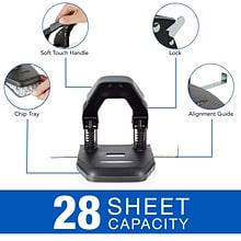 Swingline® Comfort Handle 2-Hole Punch, 28 Sheet Capacity, Black/Gray (A7074050)