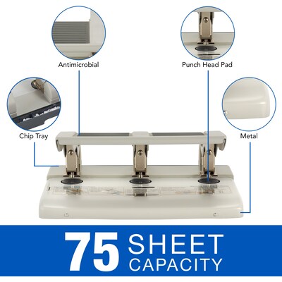 Swingline® High Capacity Heavy Duty 3-Hole Punch, 75 Sheet Capacity, Gray (A7074550)