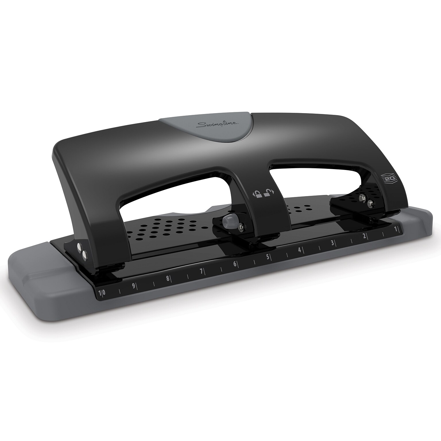 Swingline® SmartTouch™ Low Force 3-Hole Punch, 20 Sheet Capacity, Black/Gray (A7074133)