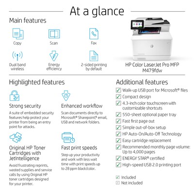 HP LaserJet Pro M479fdw Wireless Color All-In-One Laser Printer (W1A80A)