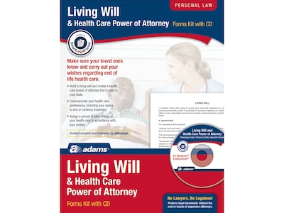 Adams Living Will & Health Care POA Forms and Instructions Kit, 11.69 x 8.88 (ABF K306)