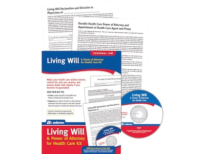 Adams Living Will & Health Care POA Forms and Instructions Kit, 11.69" x 8.88" (ABF K306)
