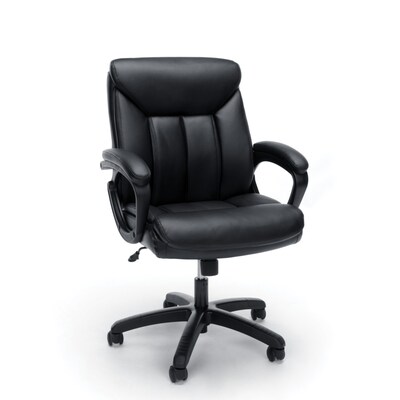 Essentials by OFM Leather Executive Office Chair with Arms, Black with Black Frame (ESS-6020-BLK)