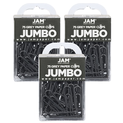 JAM Paper Jumbo Paper Clips, Grey, 3 Packs of 75 (21830628B)