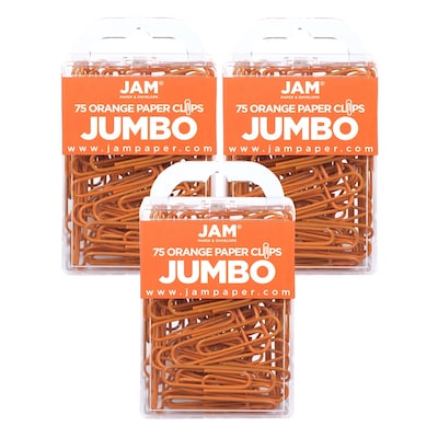 JAM Paper Jumbo Paper Clips, Orange, 3/Pack (42186871B)