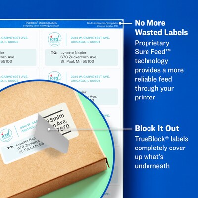 Avery TrueBlock Laser Shipping Labels, 2 x 4, White, 10 Labels/Sheet, 100 Sheets/Box (5163)