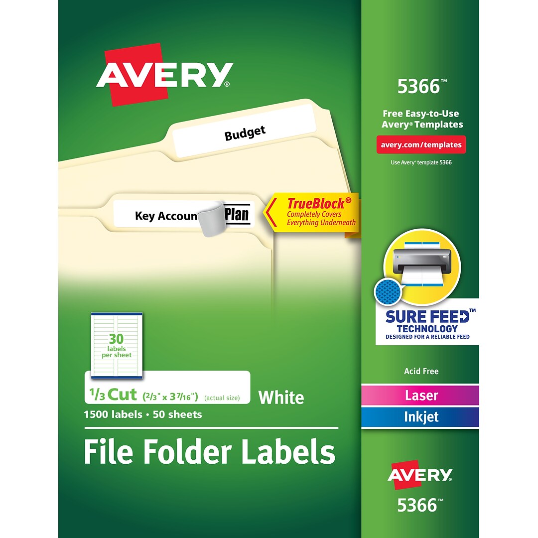 Removable Adhesive 450 Labels 8425 15/16 x 3-7/16 Matte White Avery Extra Large File Folder Labels 