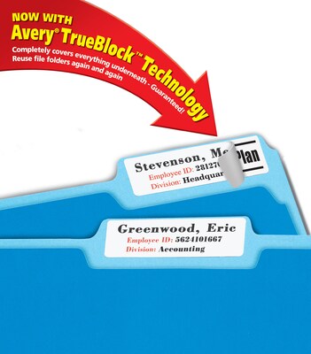 Avery Extra Large Laser/Inkjet File Folder Labels, 15/16" x 3 7/16", Assorted Colors, 18/Sheet, 25 Sheets/Pack (5026)