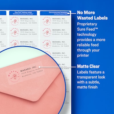 Avery Easy Peel Laser Return Address Labels, 2/3 x 1-3/4, Clear, 80 Labels/Sheet, 10 Sheets/Pack,