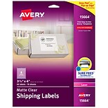 Avery Matte Clear Shipping Labels, Sure Feed Technology, Laser, 3-1/3 x 4, 60 Labels Per Pack (156