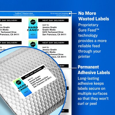Avery Sure Feed Laser/Inkjet Shipping Labels, 3-1/2 x 5, White, 4 Labels/Sheet, 250 Sheets/Box, 1,