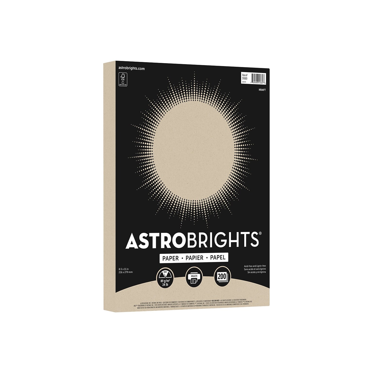 Astrobrights Colored Paper, 24 lbs., 8.5 x 11, Kraft, 200 Sheets/Pack (91669)