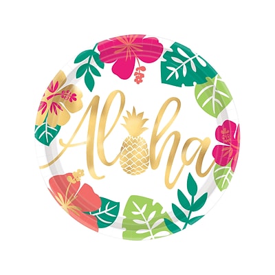 Amscan You Had Me At Aloha Paper Plates, 10.5 Dia, Multi-Color, Pack of 10(591953)