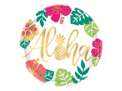 Amscan You Had Me At Aloha Paper Plates, 10.5 Dia, Multi-Color, 10/Pack, 3 Packs/Carton (591953)