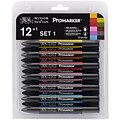 Winsor & Newton ProMarker 12+1 SET 1 Alcohol Markers, Twin Tip, Assorted Inks (4321)