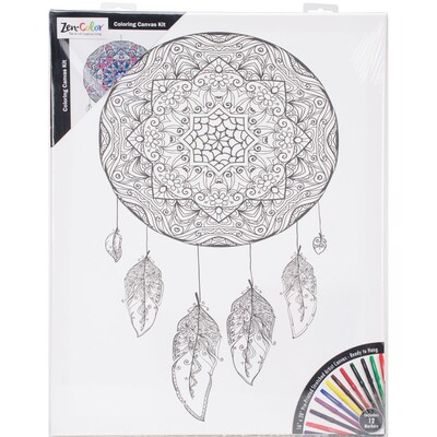 Adult Coloring Canvas 16X20 W/12 Markers-Dream catcher