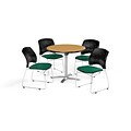OFM 36 Inch Round Flip Top Oak Table and Four Shamrock Green Chairs  (PKG-BRK-165-0049)