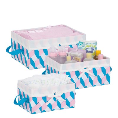 Honey Can Do Twisted Tote Set of 3, Pink, Blue, White
