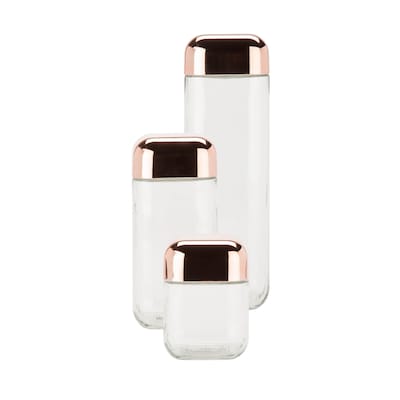 Honey Can Do 3pc Set Copper lid glass canisters, rose ( KCH-06479 )