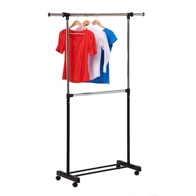 Honey Can Do Adjustable 2-rod garment rack- center bar, chrome/black ( GAR-01767 )