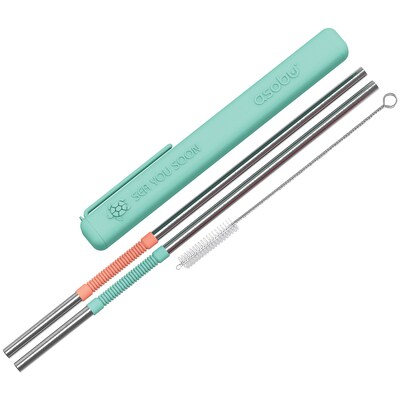Asobu Eco-friendly Reusable Straws, Mint/Coral (PS2MINT)