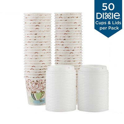 Dixie PerfecTouch WiseSize Paper Cup & Lid Combo, 10 Oz., White, 50/Pack (5310COMBO600)