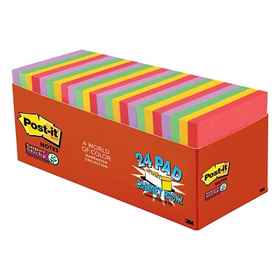Post-it® Super Sticky Notes, 3 x 3, Playful Primaries Collection, 70 Sheets/Pad, 24 Pads/Pack (654-24SSAN-CP)