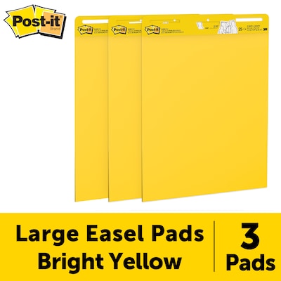 Post-it® Super Sticky Easel Pad, 25 x 30, Bright Yellow, 30 Sheets/Pad, 3 Pads/Pack (559YW-3PK)