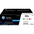 HP 202A Cyan/Magenta/Yellow Standard Yield Toner Cartridge, 3/Pack (CF500AM), print up to 1300 pages