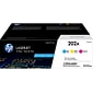 HP 202A Cyan/Magenta/Yellow Standard Yield Toner Cartridge, 3/Pack (CF500AM), print up to 1300 pages