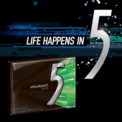 5 Gum Sugar Free Gum, Spearmint Rain, 10/Box (WMW51404)