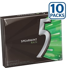 5 Gum Sugar Free Gum, Spearmint Rain, 10/Box (WMW51404)