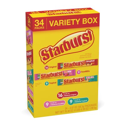 Starburst Fruit Chews Variety Pack, 2.07 oz (34 Single Packs) (209-00644)