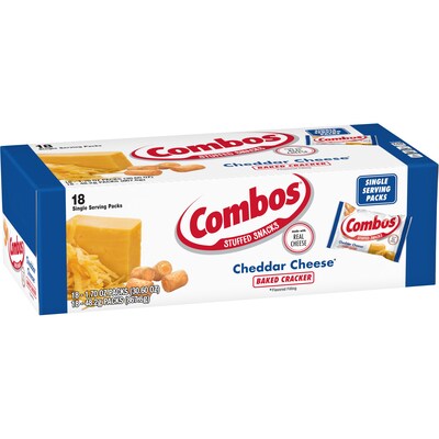 Combos Baked Snacks, Cheddar Cheese Cracker Singles, 1.7 oz, 18/Pack (209-00411)