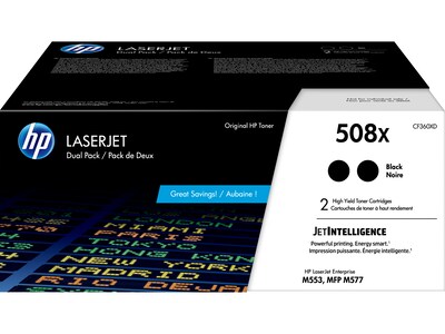 HP 508X Black High Yield Toner Cartridge, 2/Pack (CF360XD)