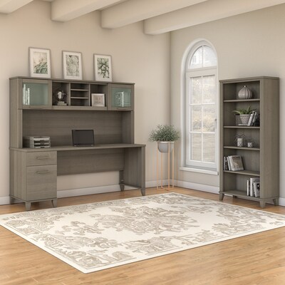 Bush Furniture Somerset 72"W Office Desk with Hutch and 5 Shelf Bookcase, Ash Gray (SET020AG)