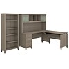 Bush Furniture Somerset 72W 3 Position Sit to Stand L Shaped Desk with Hutch and Bookcase, Ash Gray
