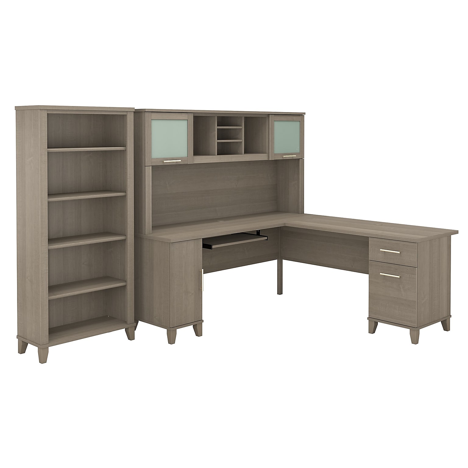 Bush Furniture Somerset 72W L-Shaped Desk with Hutch and 5 Shelf Bookcase, Ash Gray (SET011AG)