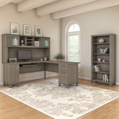 Bush Furniture Somerset 72W L Shaped Desk with Hutch and 5 Shelf Bookcase, Ash Gray (SET011AG)