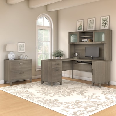 Bush Furniture Somerset 60"W L Shaped Desk with Hutch and Lateral File Cabinet, Ash Gray (SET008AG)