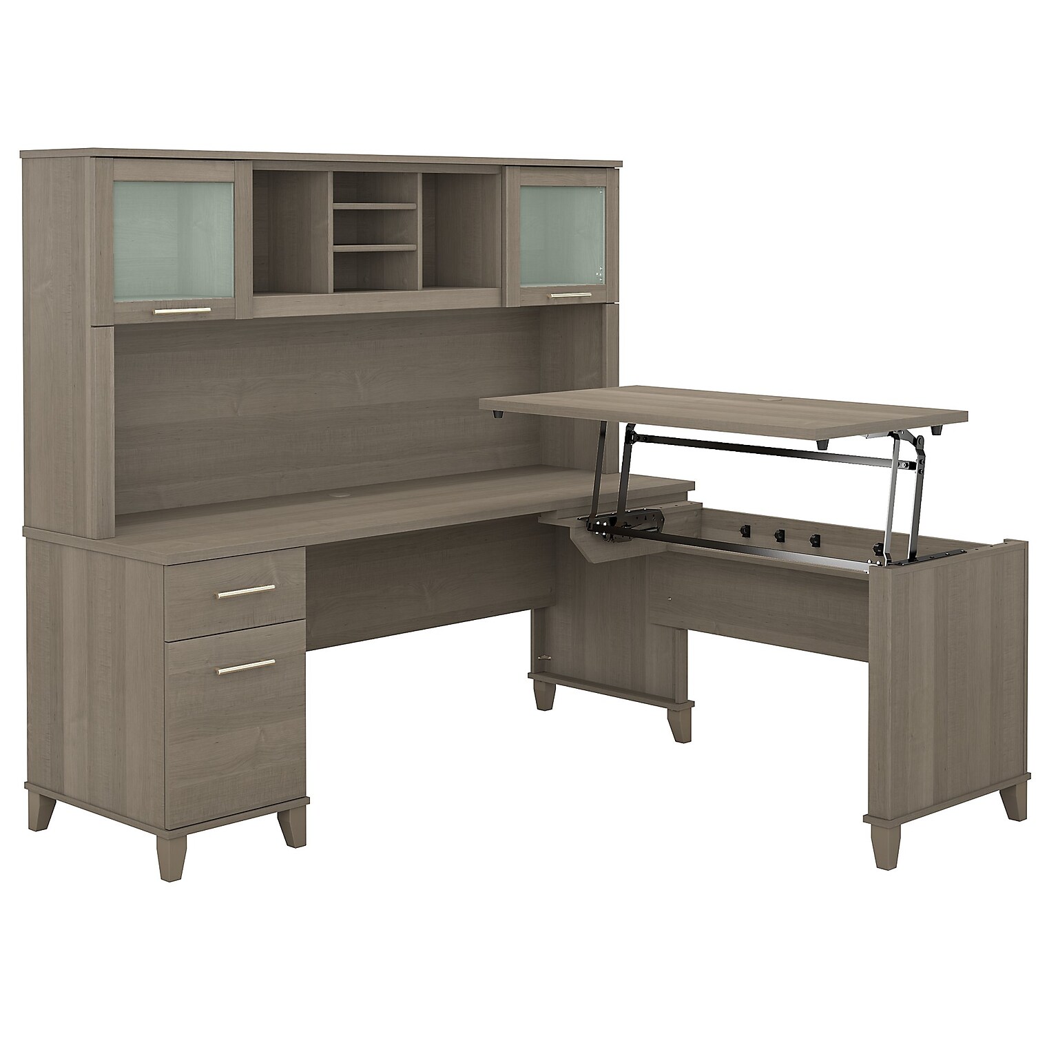 Bush Furniture Somerset 72W 3 Position Sit to Stand L Shaped Desk with Hutch, Ash Gray (SET015AG)