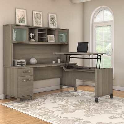 Bush Furniture Somerset 72"W 3 Position Sit to Stand L Shaped Desk with Hutch, Ash Gray (SET015AG)