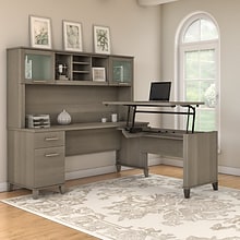Bush Furniture Somerset 72W 3 Position Sit to Stand L Shaped Desk with Hutch, Ash Gray (SET015AG)