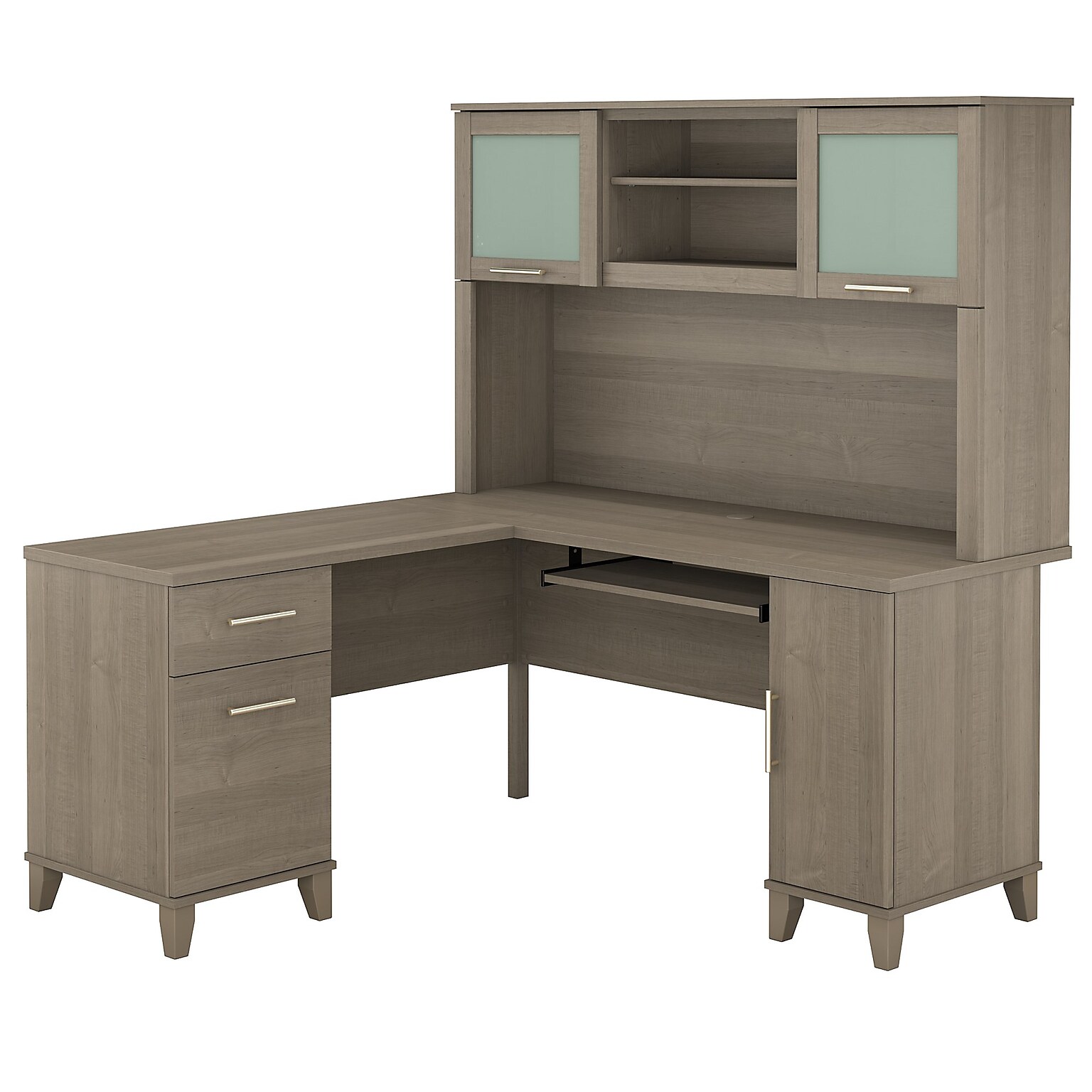 Bush Furniture Somerset 60W L Shaped Desk with Hutch, Ash Gray (SET002AG)