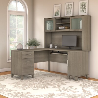 Bush Furniture Somerset 60W L Shaped Desk with Hutch, Ash Gray (SET002AG)