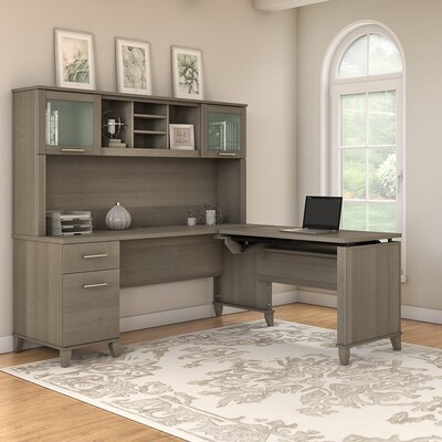 Bush Furniture Somerset 72"W 3 Position Sit to Stand L Shaped Desk with Hutch, Ash Gray (SET015AG)