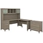 Bush Furniture Somerset 72W 3 Position Sit to Stand L Shaped Desk with Hutch and File Cabinet, Ash G